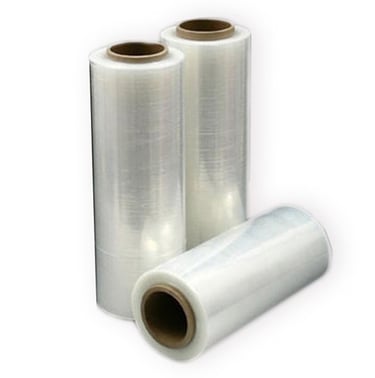 a roll film of stretch wrap on a white background