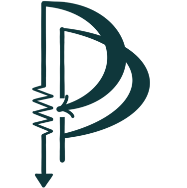 a black and white logo with a black and white arrow