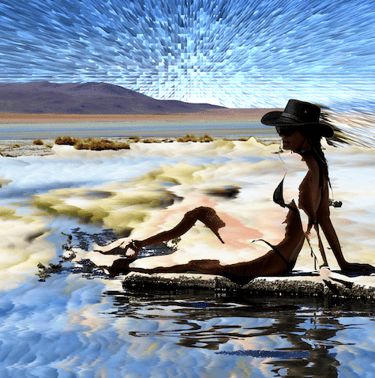a model in a bikini top sitting on a log