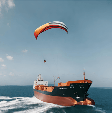 Un bateau cargo tracté par une voile Kite : vision extrapolé de la vision Behond the Sea
