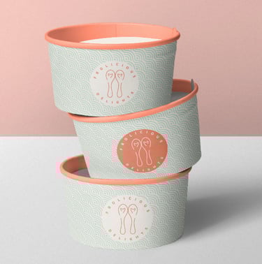 Frolicious Delights branded ice cream cup packaging design — pastel brand identity