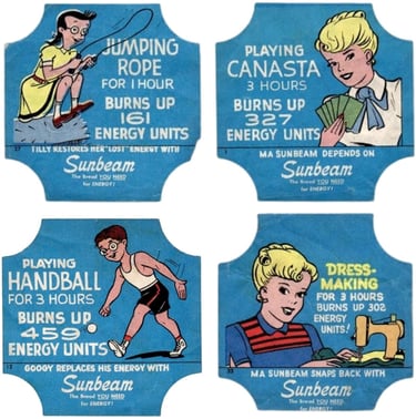 circa 1950 Sunbeam Bread Energy  Label Sport Cards