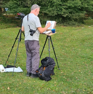 Paul Apps plein air painting in 2004 in the New Forrest England