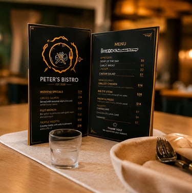 Restaurant menus, labels, packaging and signage for North Carolina businesses