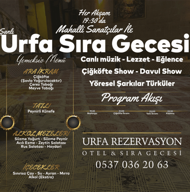 Urfa Sıra Gecesi Yemeksiz Menü
