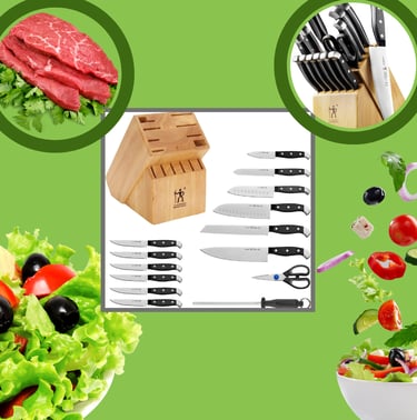 Premium Quality 15-Piece Knife Set with Block from HENCKELS, Razor-Sharp, German Engineered,