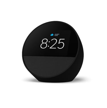 Echo Spot smart alarm clock with display on white