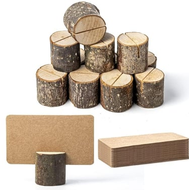 mini wooden stumps as table place card holders