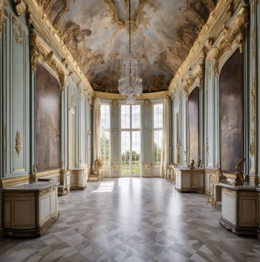 Window Grand Trianon Versailles Interior a large building with a garden in front of it