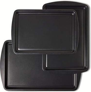 a set of three black plastic trays with a black tray