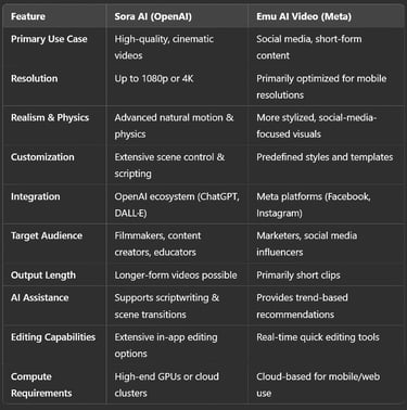 Head-to-Head Comparison: Sora AI vs. Emu AI Video