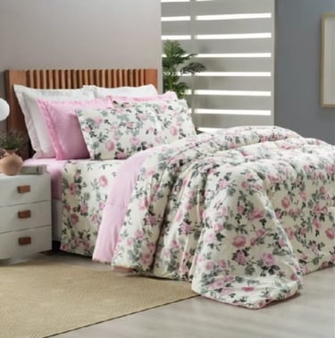 Kit Colcha Cobre Leito Casal Queen Dupla face Bouti Bordado Ultrassônico Premium