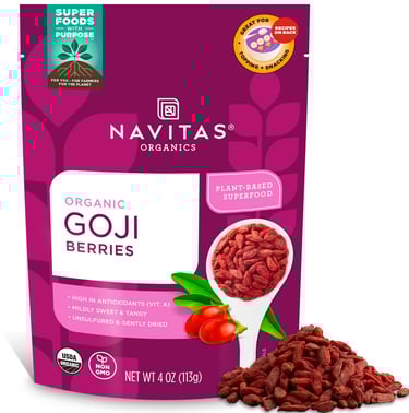 a bag of goji berries on a white background