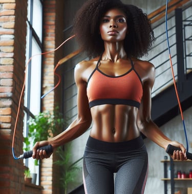 mulher negra, mulher treinando, mulher pulando corda