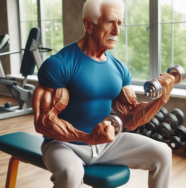 Idoso treinando musculação, idoso forte, idoso saudável 