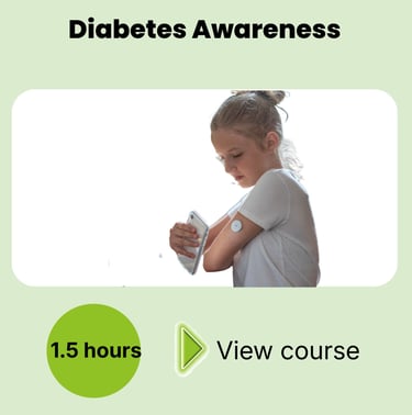 Diabetes Awareness course card for online training. 1.5 hours learning