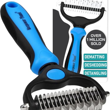 Maxpower Planet Pet Grooming Brush - Double Sided Shedding, Dematting (A1 Blue, Large)
