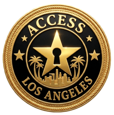 Official seal for Access Los Angeles Agency, featuring a gold star keyhole and palm trees. Specializ