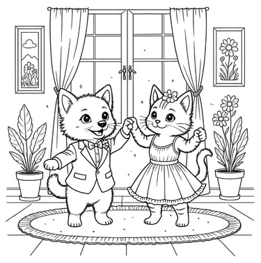 Dog and cat in formal dress dancing