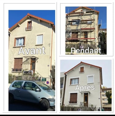 Ravalement de façade avec échafaudage.