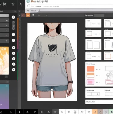 A computer screen showing a Photoshop workspace where a custom image is being designed for a t-shirt