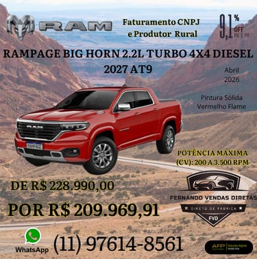Red Ram Rampage Big Horn 2.2L Turbo 4x4 Diesel 2027 pickup truck promotional offer banner.