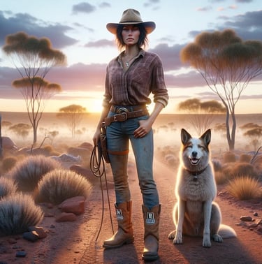 A Jillaroo with her dog in the Australian outback