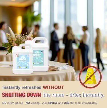 Instantly refreshes WITHOUT SHUTTING DOWN the room - dries instantly.