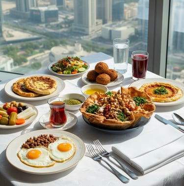 تصوير فوتوغرافي احترافي لفطور عربي شامي فاخر: خدمات تصوير طعام للمطاعم في الرياض.