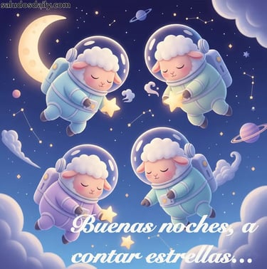 borregos astronautas deseando buenas noches a contar estrellas