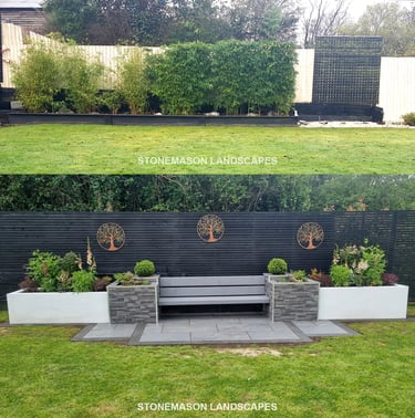Ultra Modern Chic Dynamic Raised Split Face Planters Porcelain Patio & Bench - Upminster Essex