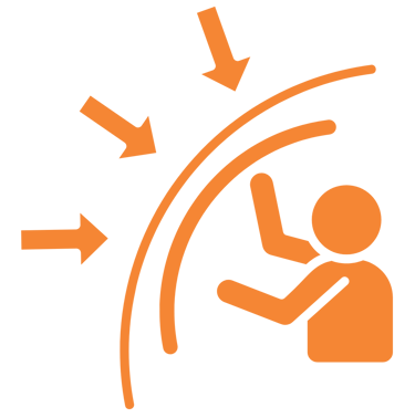 Icon of arrows coming towards a person who is holding a shield