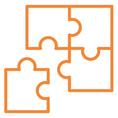 Icon of a jigsaw puzzle with four pieces coming together