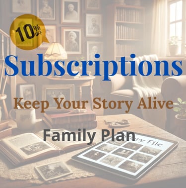 Family storytelling subscription plans book and photo album display