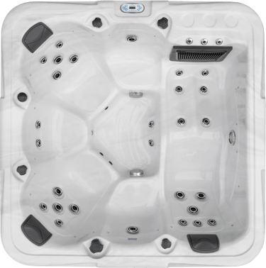 a hot tub with a large white tub and a shower