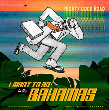 businessman in a trenchcoat holding a briefcase and sprinting across a desert island