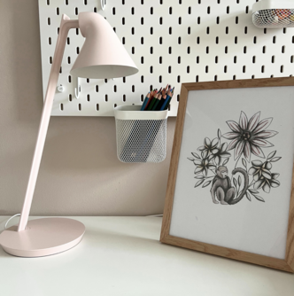 Monkey illustration framed art print on the desk