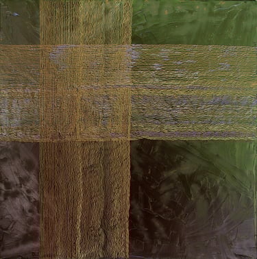 Conflict of Interest drawing by Tim Grosvenor, an oil on an unconventional surface featuring intrica