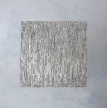 Rain painting by Tim Grosvenor, an oil on an unconventional surface, featuring rich texture.