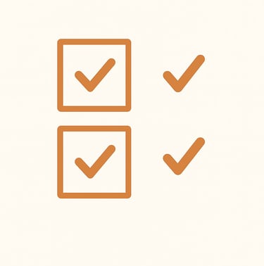 "Ícones de checklist laranja com marcas de verificação em fundo bege minimalista"