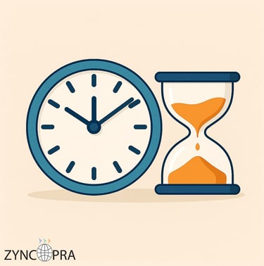 Ilustración de reloj y reloj de arena que simboliza gestión del tiempo y eficiencia.