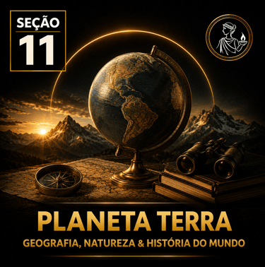 Capa da “Seção 11 - Planeta Terra”, com fundo preto e detalhes dourados.