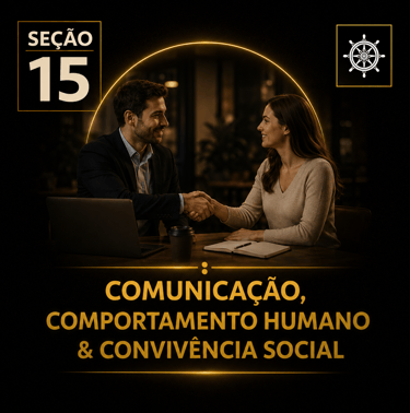 Capa da “Seção 15 – Comunicação e Convivência Social”, com fundo preto e detalhes dourados.