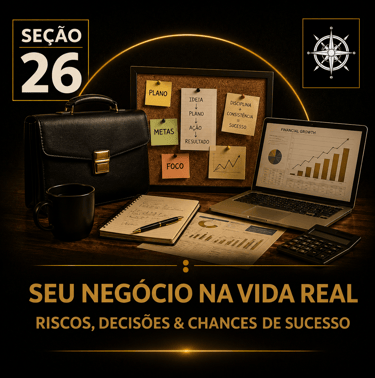 Capa da “Seção 26 - Seu Negócio na Vida Real”, com fundo preto e detalhes dourados.