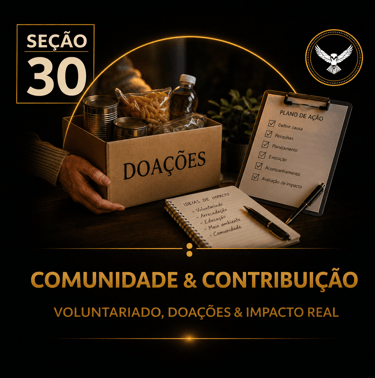 Capa da “Seção 30 - Comunidade e Contribuição”, com fundo preto e detalhes dourados.