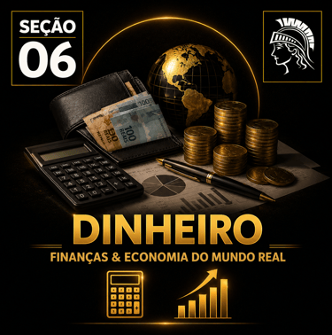 Capa da “Seção 06 - Dinheiro e Finanças”, com fundo preto e detalhes dourados.