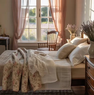 Farmhouse bedroom with rustic wood accents, soft linens, and cozy charm – Farmhouse interior design 