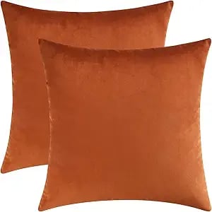 Decorative throw pillow covers for rustic bedroom, cozy velvet pillows in burnt orange,