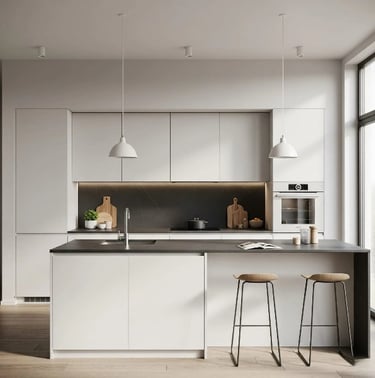 Bright White Minimalist Kitchen with Streamlined Cabinets and Functional Layout