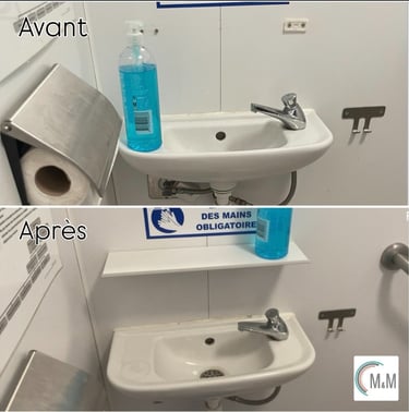 remplacement d'une étagère dans les toilettes d'un grand magasin m&m services pro rouen
